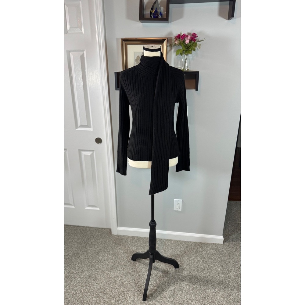 Vero Moda VMZOEY Black Ribbed Wrap Scarf Neck Pullover Sweater M